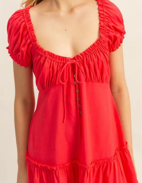 Load image into Gallery viewer, HYFVE Ruched Frill Tiered Short Sleeve Mini Dress
