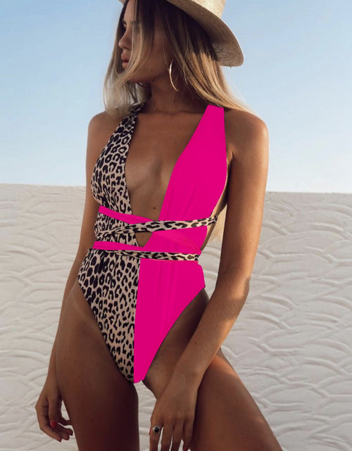 Load image into Gallery viewer, Tied Leopard Plunge One-Piece Swimwear
