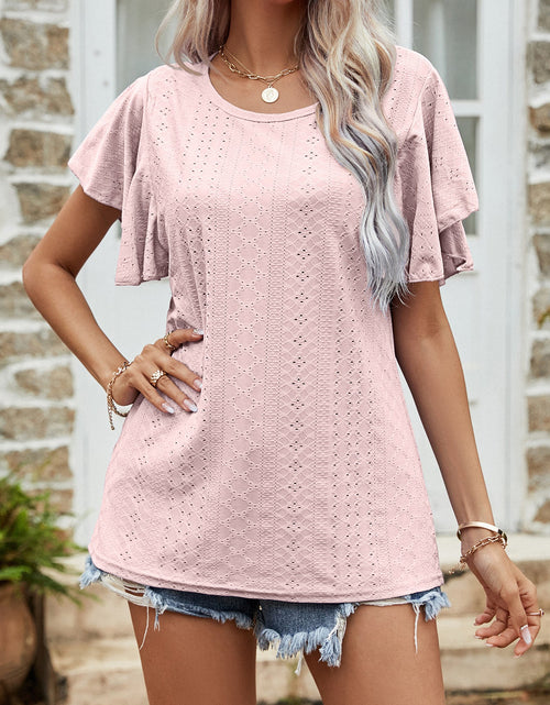 Load image into Gallery viewer, Round Neck Flutter Sleeve Blouse
