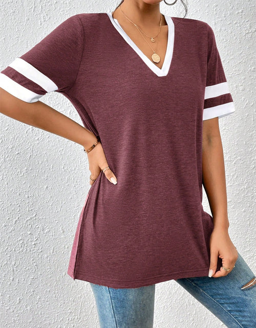 Load image into Gallery viewer, Contrast Trim V-Neck Short Sleeve T-Shirt

