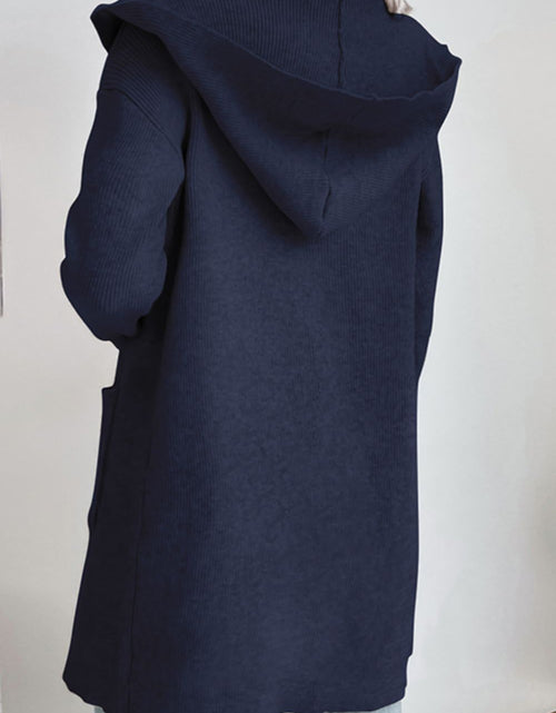 Load image into Gallery viewer, Perfee Ribbed Open Front Hooded Cardigan with Pockets
