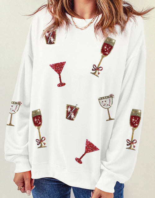 Load image into Gallery viewer, Sequin Round Neck Long Sleeve Sweatshirt
