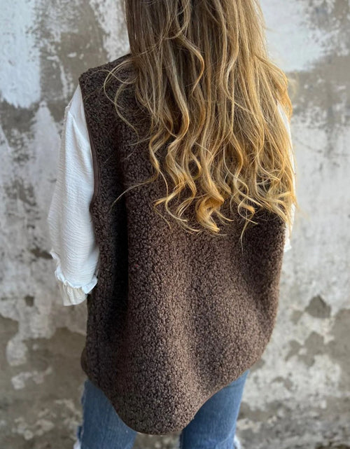 Load image into Gallery viewer, Full Size Pocketed Button Up V-Neck Sherpa Vest
