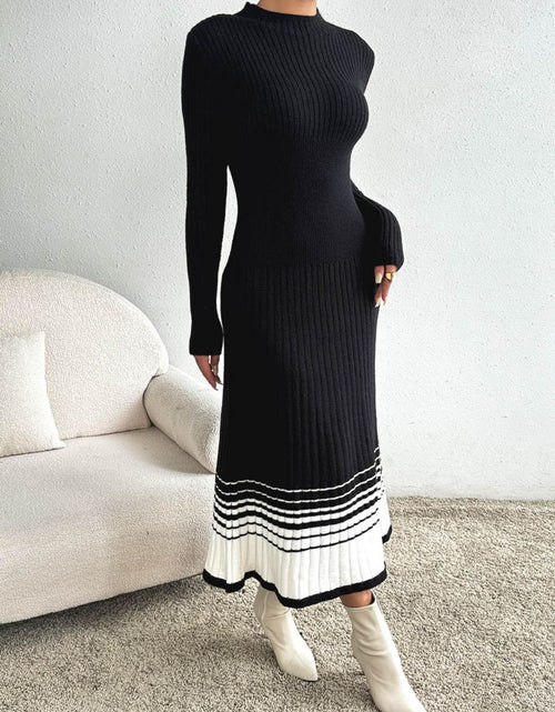 Load image into Gallery viewer, Contrast Mock Neck Long Sleeve Sweater Dress
