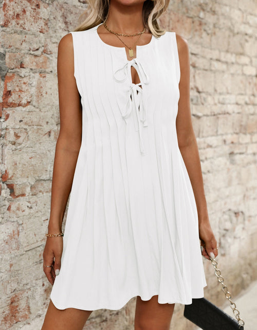 Load image into Gallery viewer, Tied Front Pleated Sleeveless Mini Dress
