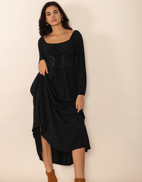 Load image into Gallery viewer, Lace-Up Square Neck Long Sleeve Midi Dress
