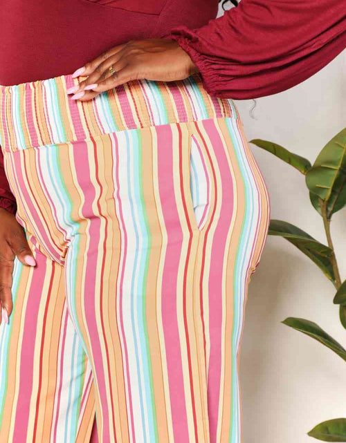Load image into Gallery viewer, Double Take Striped Smocked Waist Pants with Pockets
