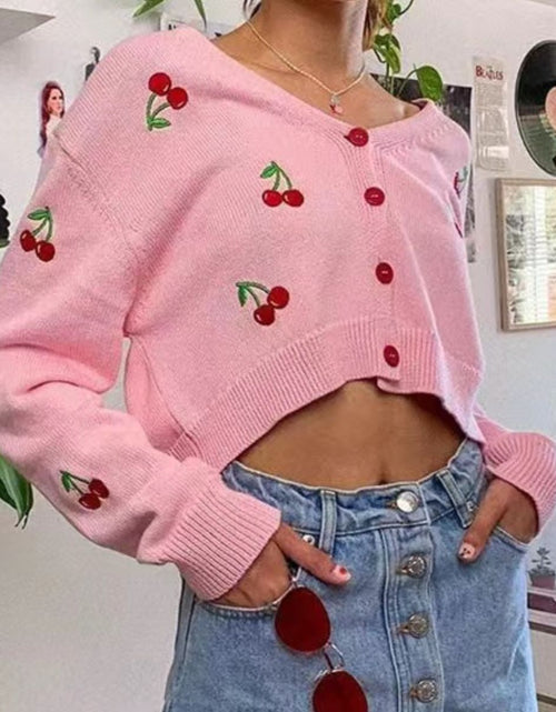 Load image into Gallery viewer, Cherry Button Down Cardigan
