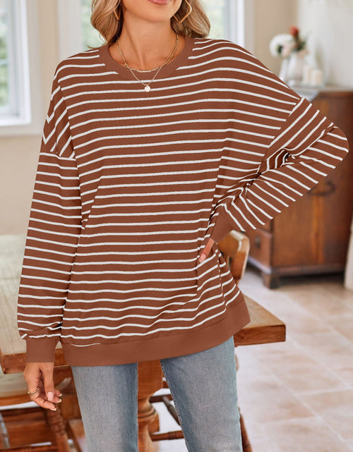 Load image into Gallery viewer, Lovelet Striped Round Neck Long Sleeve Sweatshirt
