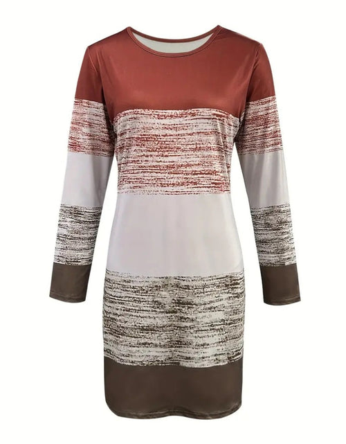 Load image into Gallery viewer, Color Block Round Neck Long Sleeve Dress

