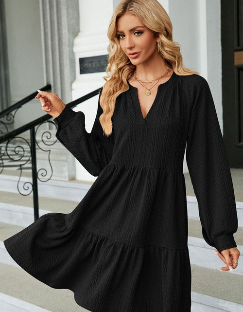 Load image into Gallery viewer, Notched Neck Long Sleeve Mini Dress
