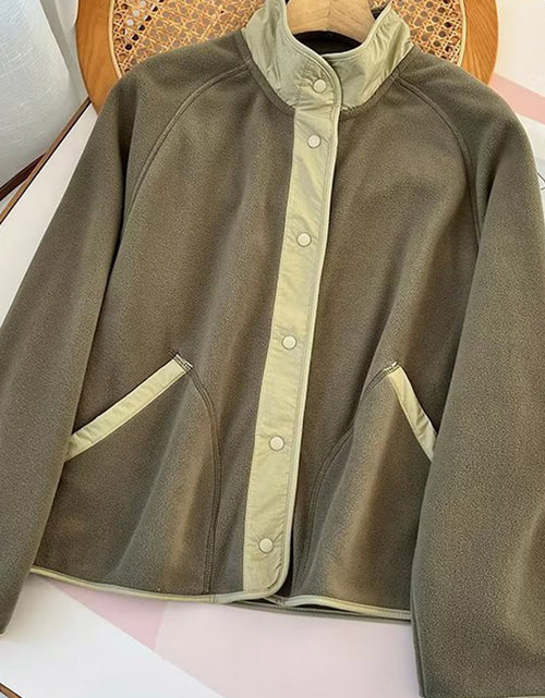 Load image into Gallery viewer, Double Take Snap Down Contrast Fleece Jacket with Pockets

