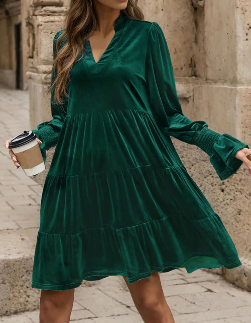 Load image into Gallery viewer, Perfee Notched Long Sleeve Tiered Dress
