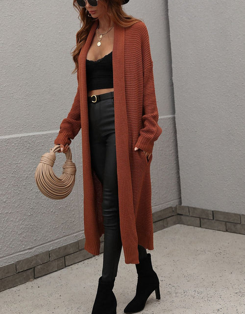 Load image into Gallery viewer, Waffle Knit Open Front Duster Cardigan With Pockets
