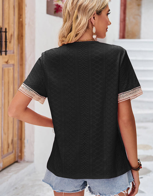 Load image into Gallery viewer, Eyelet V-Neck Short Sleeve T-Shirt

