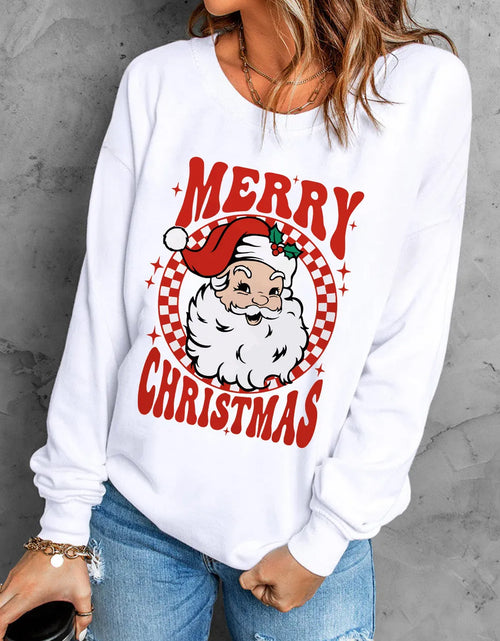 Load image into Gallery viewer, Santa Graphic Round Neck Long Sleeve Sweatshirt
