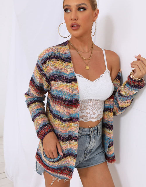 Load image into Gallery viewer, Striped Long Sleeve Open Front Cardigan
