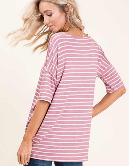 Load image into Gallery viewer, BOMBOM Striped Round Neck Half Sleeve T-Shirt
