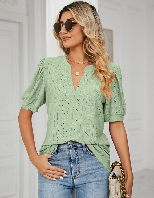 Load image into Gallery viewer, Florira Eyelet Notched Short Sleeve T-Shirt
