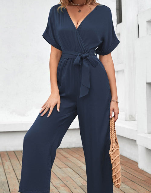 Load image into Gallery viewer, Tie Waist Surplice Wide Leg Jumpsuit
