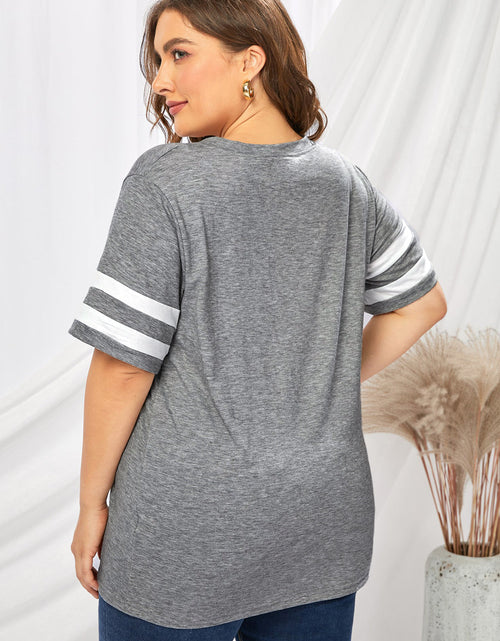 Load image into Gallery viewer, Plus Size Striped V-Neck Tee Shirt

