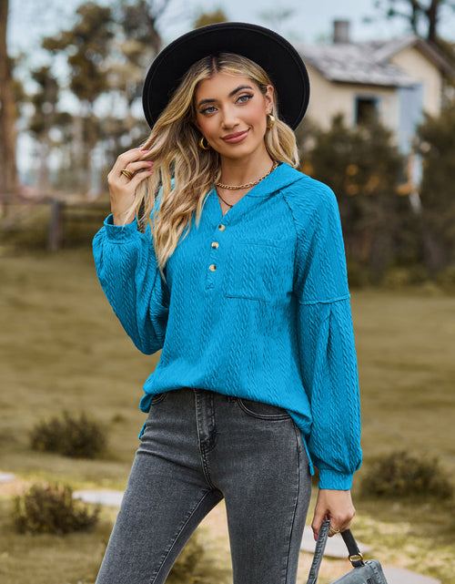 Load image into Gallery viewer, Cable-Knit Dropped Shoulder Hoodie
