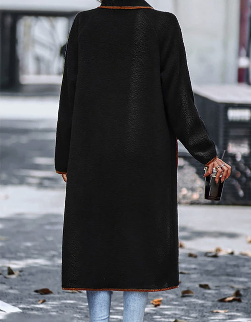 Load image into Gallery viewer, Full Size Contrast Trim Long Sleeve Coat with Pockets
