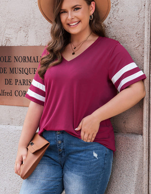 Load image into Gallery viewer, Plus Size Striped V-Neck Tee Shirt
