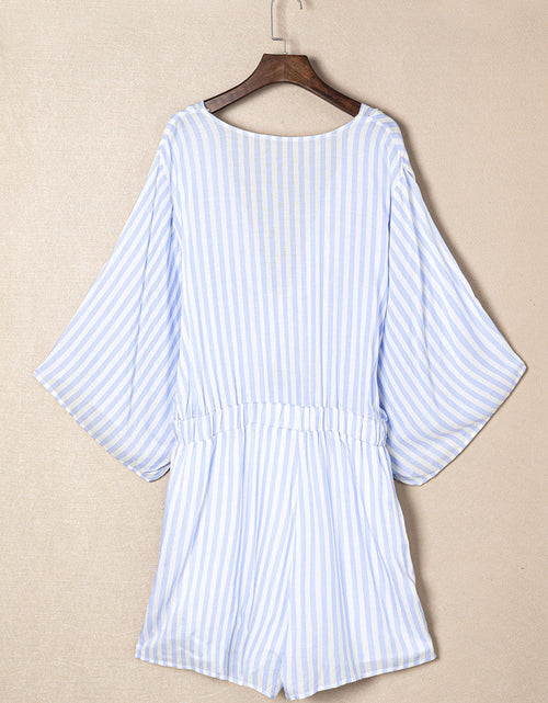 Load image into Gallery viewer, Bow Striped Kimono Sleeve Romper
