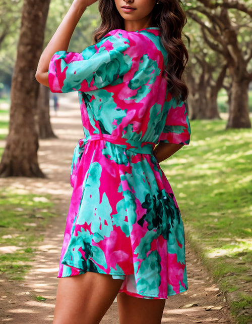 Load image into Gallery viewer, Printed Surplice Half Sleeve Romper
