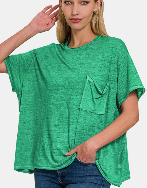 Load image into Gallery viewer, Zenana Pocketed Round Neck Dropped Shoulder T-Shirt
