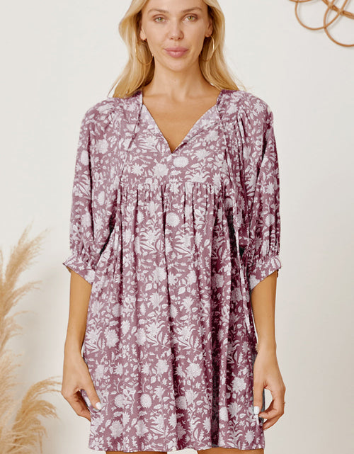 Load image into Gallery viewer, Floral Tie Neck Ruched Babydoll Dress
