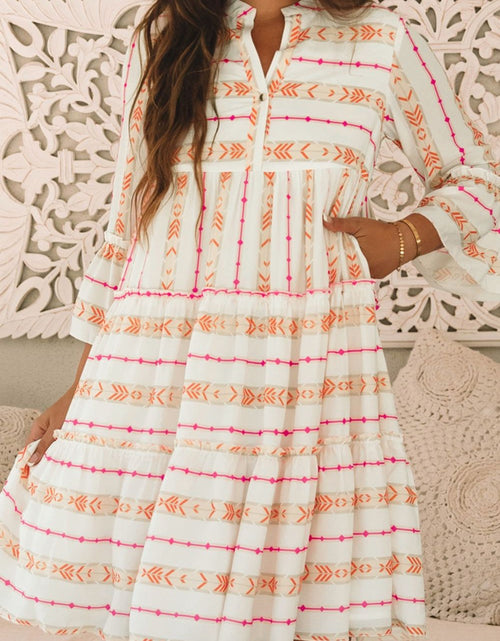 Load image into Gallery viewer, Printed Ruffled Notched Loose Dress
