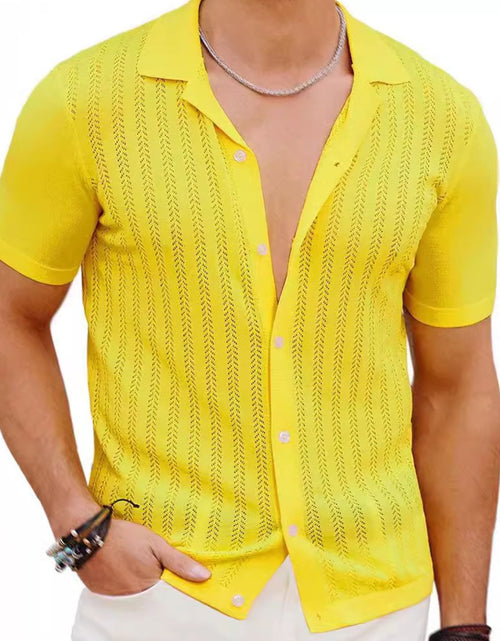 Load image into Gallery viewer, Men's Full Size Openwork Button Down Short Sleeve Shirt Plus Size
