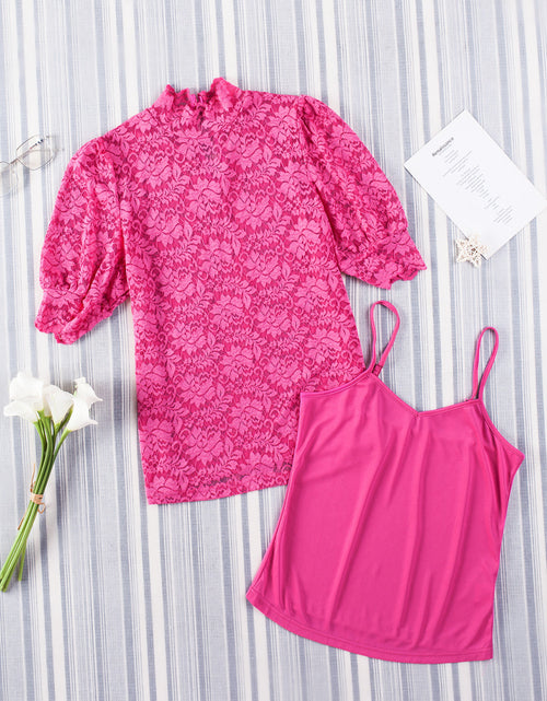 Load image into Gallery viewer, Lace Scalloped Short Puff Sleeve Top
