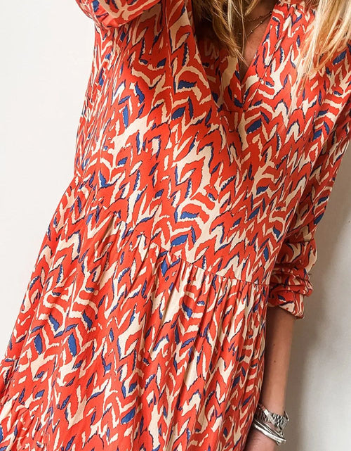 Load image into Gallery viewer, Plus Size Printed Notched Long Sleeve Dress
