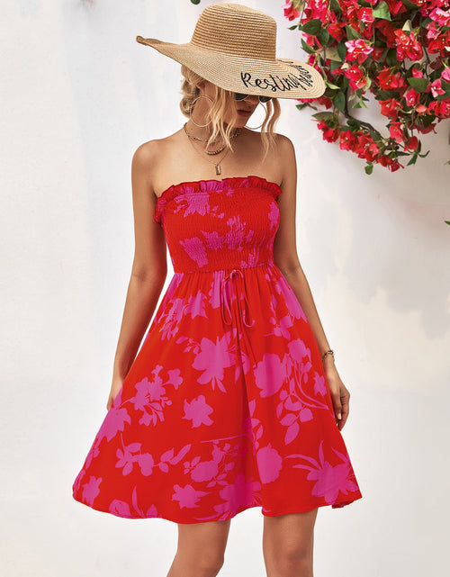 Load image into Gallery viewer, Floral Frill Trim Strapless Smocked Dress

