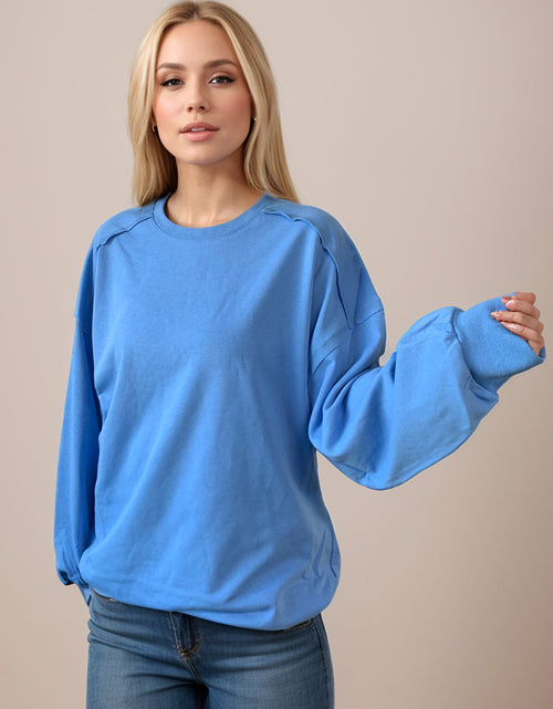 Load image into Gallery viewer, Exposed Seam Round Neck Long Sleeve Sweatshirt
