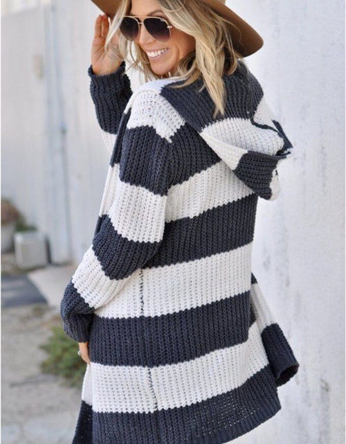 Load image into Gallery viewer, Contrast Stripes Open Front Long Sleeve Cardigan

