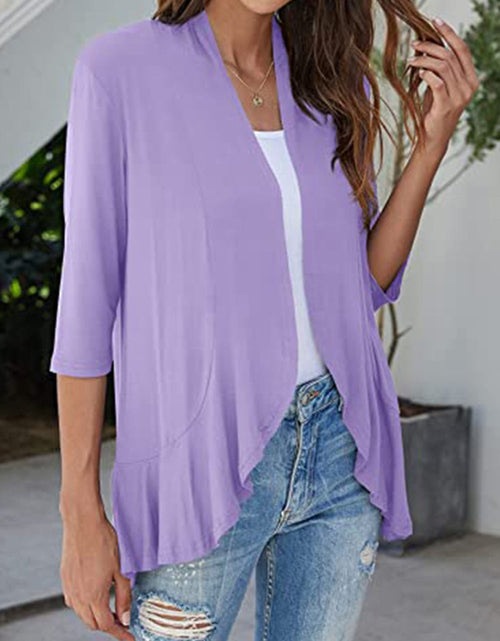 Load image into Gallery viewer, Open Front Three-Quarter Sleeve Cardigan
