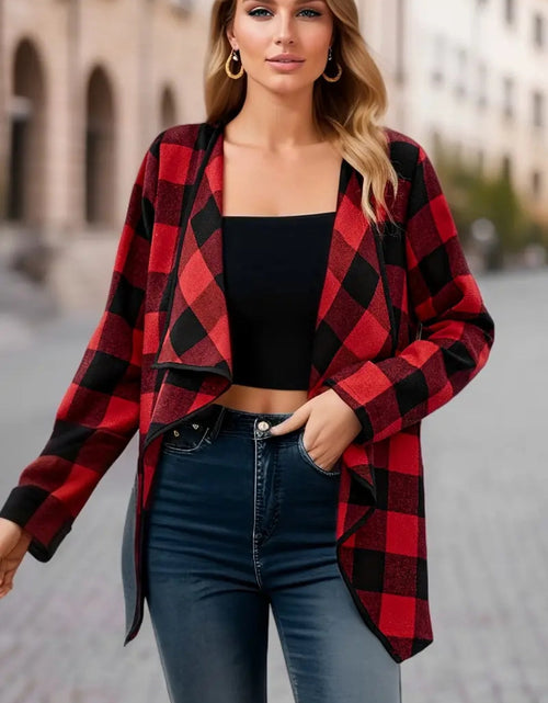 Load image into Gallery viewer, Plaid Open Front Long Sleeve Jacket
