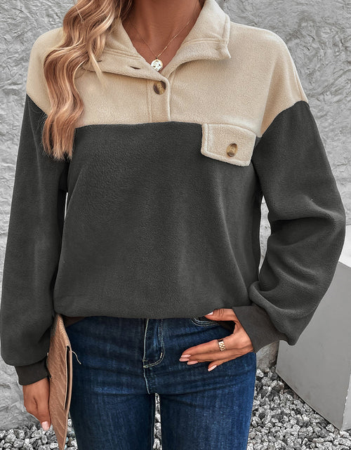 Load image into Gallery viewer, Perfee Color Block Quarter Button Dropped Shoulder Sweatshirt
