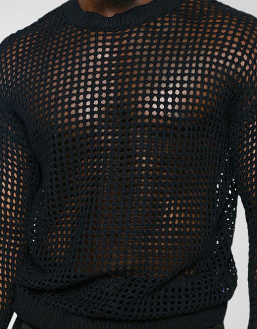 Load image into Gallery viewer, Men's Full Size Hollow Out Round Neck Long Sleeve Top Plus Size
