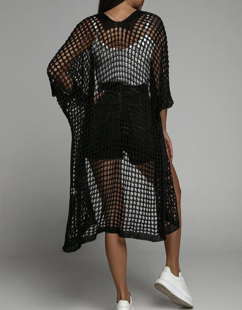 Load image into Gallery viewer, Openwork Open Front Three-Quarter Sleeve Cover Up
