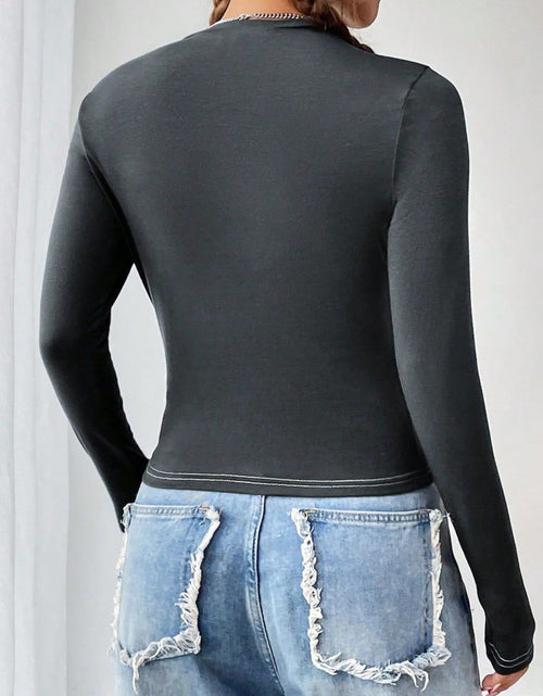 Load image into Gallery viewer, Letter Graphic Round Neck Long Sleeve T-Shirt

