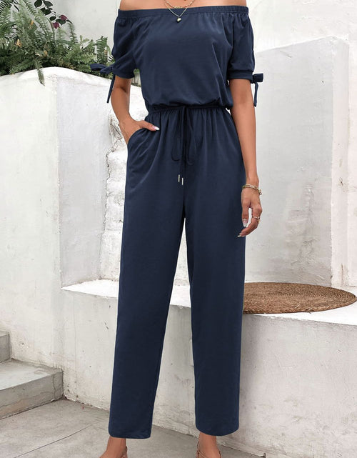 Load image into Gallery viewer, Perfee Off-Shoulder Tie Cuff Jumpsuit with Pockets
