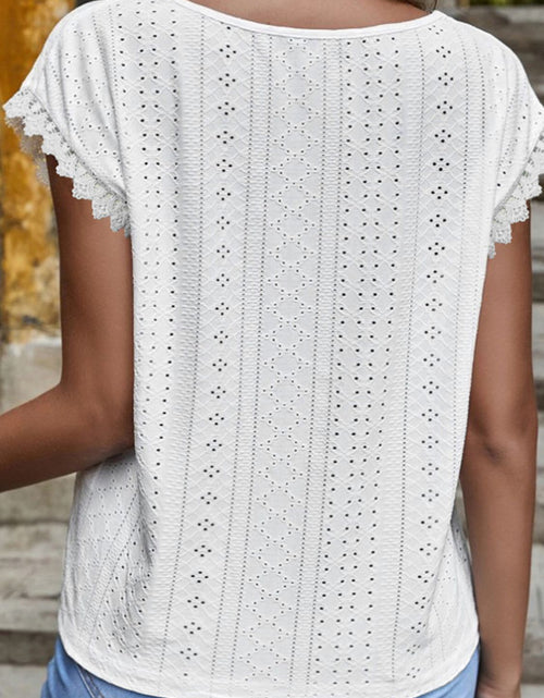 Load image into Gallery viewer, Shiny V-Neck Eyelet Short Sleeve Top
