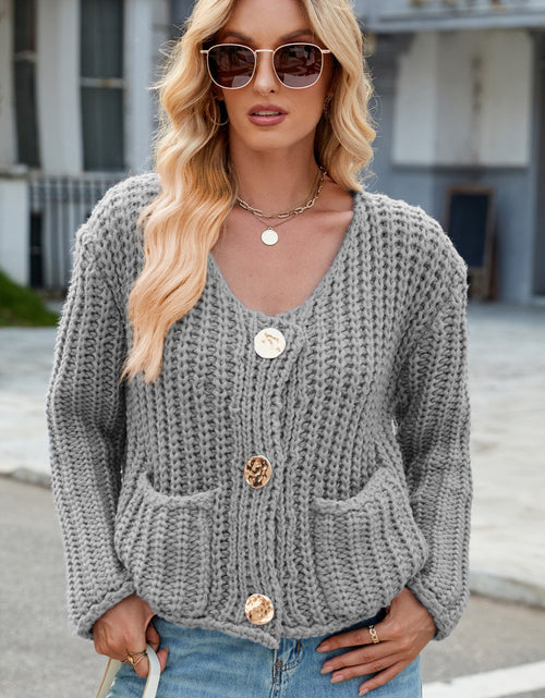 Load image into Gallery viewer, Round Neck Button Up Cardigan with Pockets
