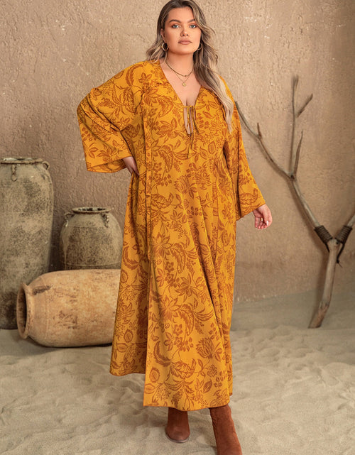 Load image into Gallery viewer, Plus Size Printed Slit Long Sleeve Dress
