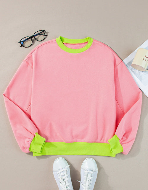 Load image into Gallery viewer, Contrast Round Neck Long Sleeve Sweatshirt
